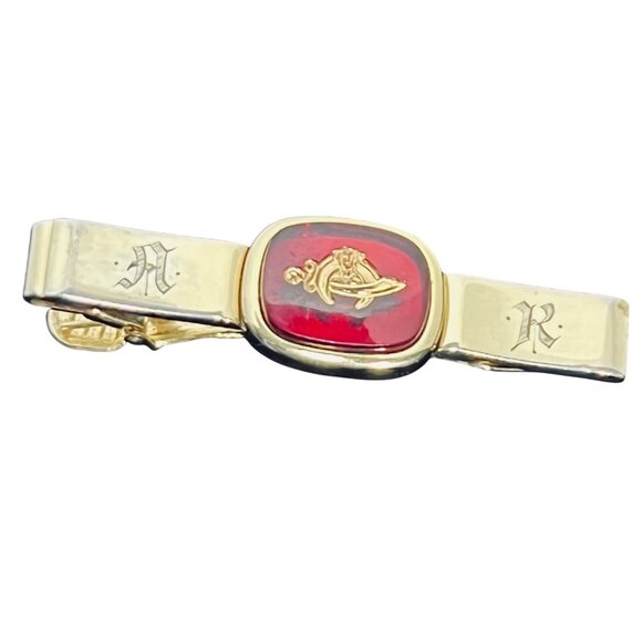 Vintage Shriners Anson Gold Tone And Red Tie Bar With Initials H R (1526) - Picture 1 of 5